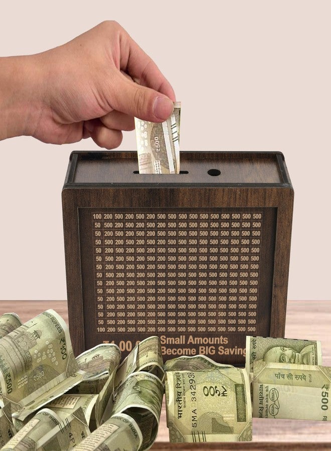 nexat Wooden Piggy Bank for Kids & Adults, Coin Box with Carved Design, Savings Box, Mini Bank, Donation Box, Smart Money Box, Wooden Coin Box, Money Saver, Piggy Bank with Numbers (11) - Image 4